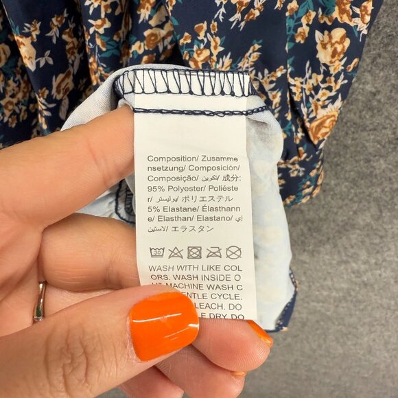 SheIn Dress Women S Small Blue Floral Shift Short V-Neck Long Sleeve Casual - Picture 8 of 8